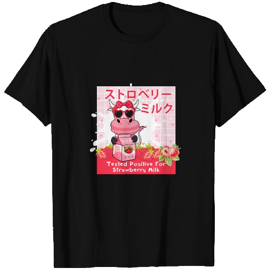 Cow Pet Japanese Retro Strawberry Milk Shake 90s Cute Kawaii Cow Art T-Shirts