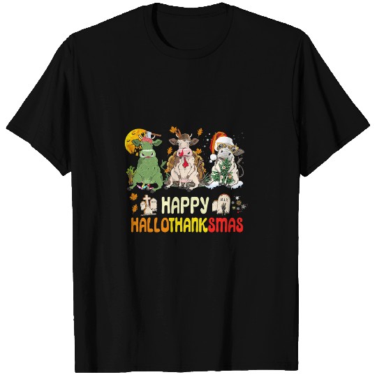 Cow Pet Happy HalloThanksMas Santa Cow Halloween Thanksgiving 323 T-Shirts