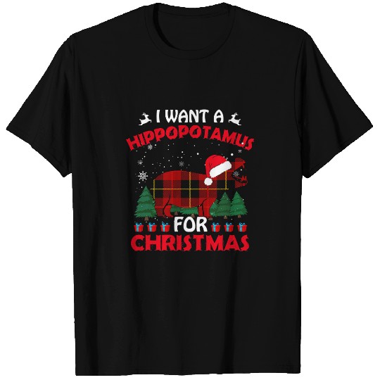 Hippo Pet I Want A Hippopotamus For Christmas Red Plaid Funny Hippo T-Shirts