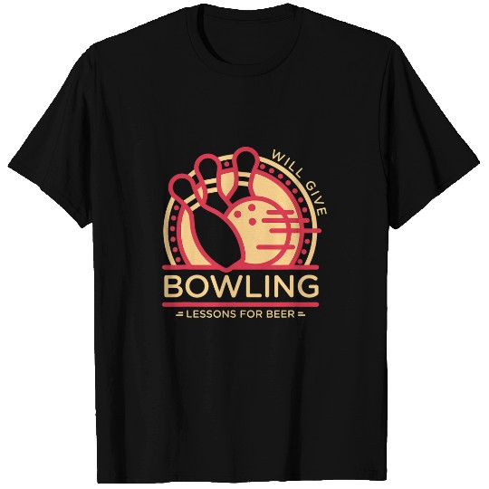 Sport Bowling Mens Bowler Will Give Bowling Lessons For Beer Funny T-Shirts
