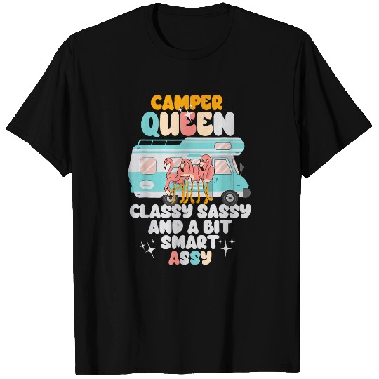 Flamingo Pet Camper Queen Classy Sassy Smart Assy Pink Flamingo Camping T-Shirts