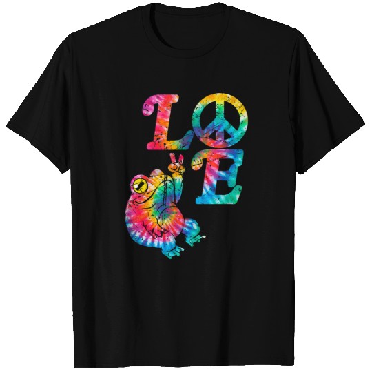 Frog Pet Hippie Kawaii Frog Peace Sign Cottagecore 60s 70s Tie Dye T-Shirts