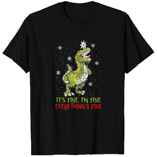 Dinosaur Pet Im Fine Its Fine Everything Is Fine TRex xmass Lights T-Shirts
