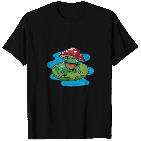 Frog Pet Happy Frog Sitting On A Water Lily Pad With Mushroom Hat T-Shirts