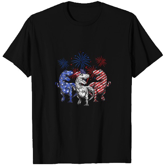 Dinosaur Pet Red White Blue T rexs Dinosaur Firework 4th Of July Patriotic T-Shirts