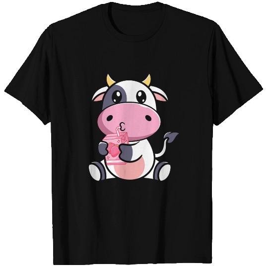 Cow Pet With Strawberry Milk Cottagecore Farmcore Cute Kawaii T-Shirts