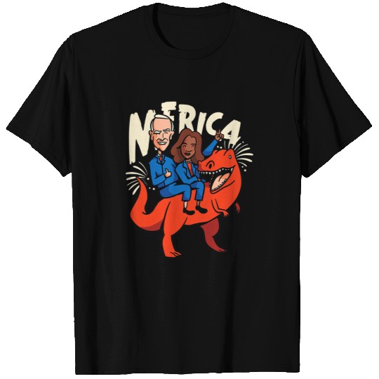 Dinosaur Pet Joe Biden Kamala Harris Riding T rexs 4th of July Kids Boys T-Shirts