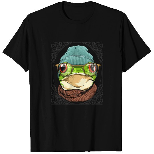 Frog Pet Hipster Frog With Glasses Pond Amphibian Animal Lover 083 T-Shirts