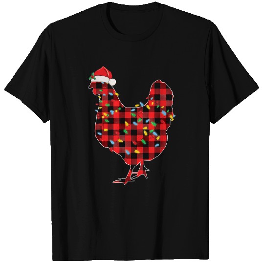 Chicken Pet Christmas Tree Lights Santa Red Plaid xmass Pajamas T-Shirts