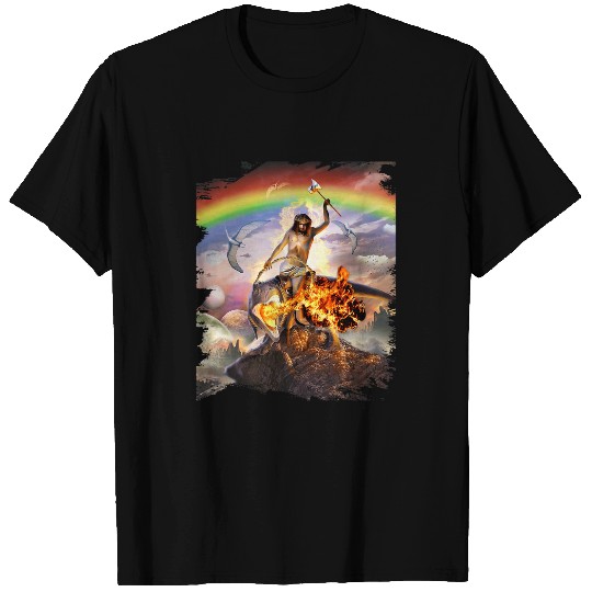 Dinosaur Pet Jesus Riding A Dinosaur TRex Dino Christian Parody Funny T-Shirts