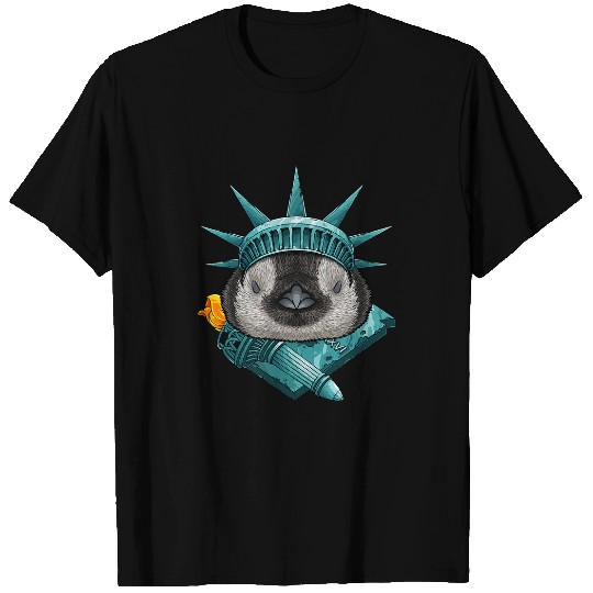 Penguin Pet Statue Of Liberty Penguin 4th Of July Animal USA America T-Shirts