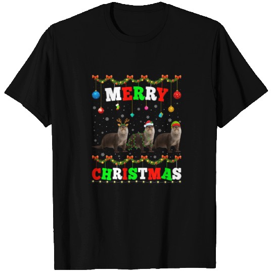 Otter Pet Otters Funny Animals Lights Merry Christmas Santa T-Shirts
