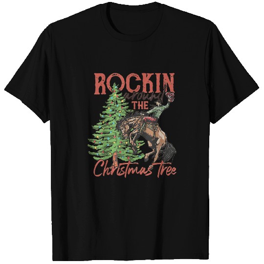 Horse Pet Rocking Around The Christmas Tree Christmas Cowboy Horse T-Shirts