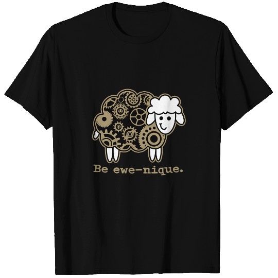 Sheep Pet Be EweNique Steam Punk Gear Industrial Black and Gold T-Shirts