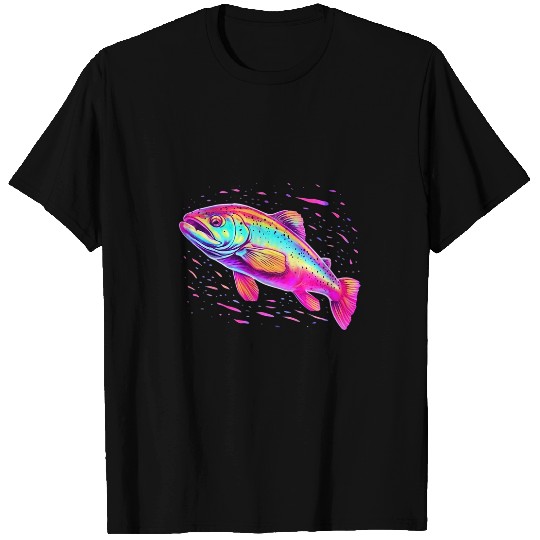 Fishing Fun Trout Fishing Lover Watercolor Vaporwave Trout T-Shirts