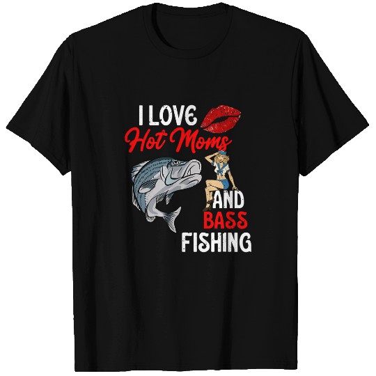 Fishing Fun Mens I Love Hot Moms Funny Fishing Striped Bass for Men T-Shirts