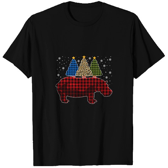 Hippo Pet Leopard Red White Plaid Hippopotamus Tree Christmas Pajamas T-Shirts