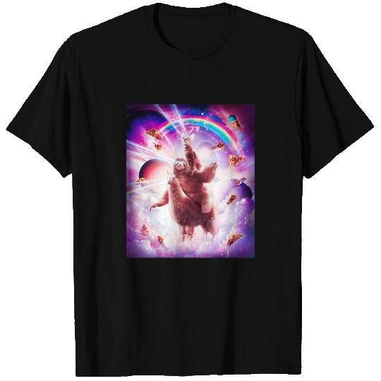 Sloth Pet Laser Eyes Space Cat Riding Sloth LlamaRainbow T-Shirts