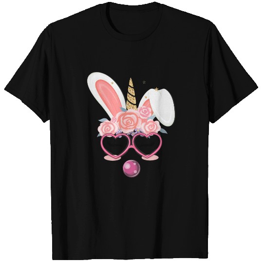 Unicorn Pet Bunny Easter Day Bubblegum Glasses Girls Women T-Shirts