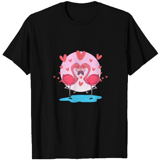 Flamingo Pet Couple With Hearts Valentines Day Girls Women T-Shirts