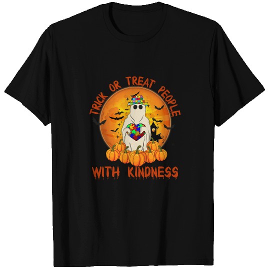 Autism Puzzle Trick or Treat People With Kindness Autism ghosts Halloween T-Shirts