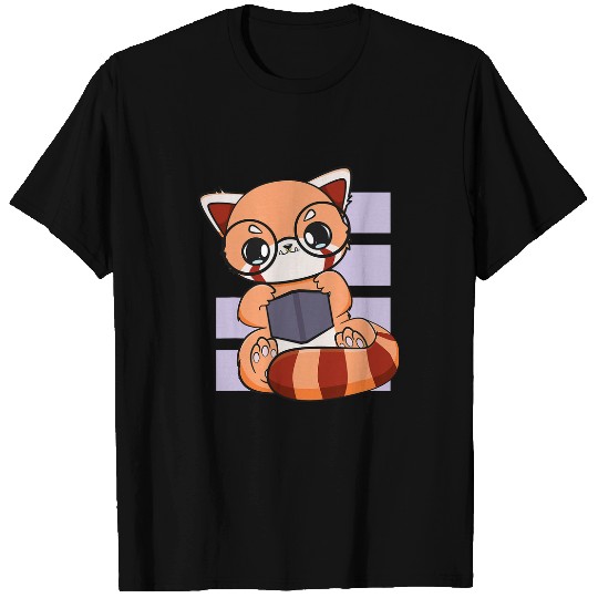 Book Fun Chibi Red Panda Read Book Lover Anime Otaku T-Shirts