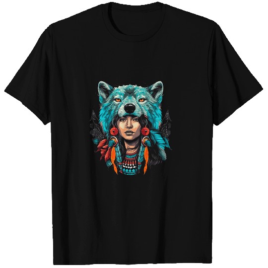 Coyote Mammal Woman wolfs Head Native American Warrior Tradition T-Shirts