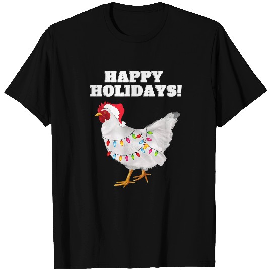 Chicken Pet Happy Holidays Christmas Chicken Tangled Lights Santa Hat T-Shirts