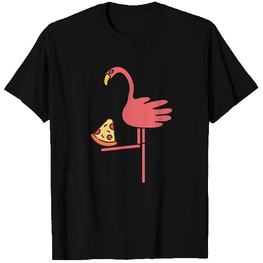 Flamingo Pet Cute Character Bird Funny Food Pink Juggling Flamingo Pizza T-Shirts