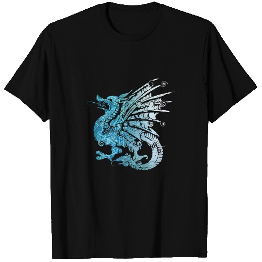 Dragon Pet Blue Fierce Dragon with Spiked Wings and Mandala Dragon Skin T-Shirts