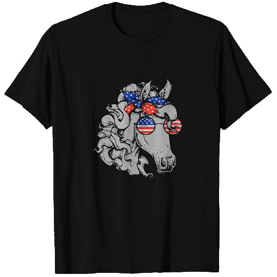 Horse Pet 4th Of July for Women Girls American Flag USA Horse 1 T-Shirts