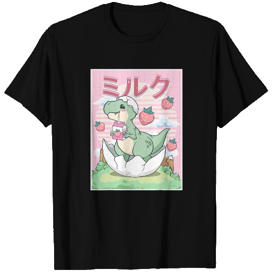 Dinosaur Pet Japanese Aesthetic Kawaii Dinosaur Trex Strawberry Milk T-Shirts