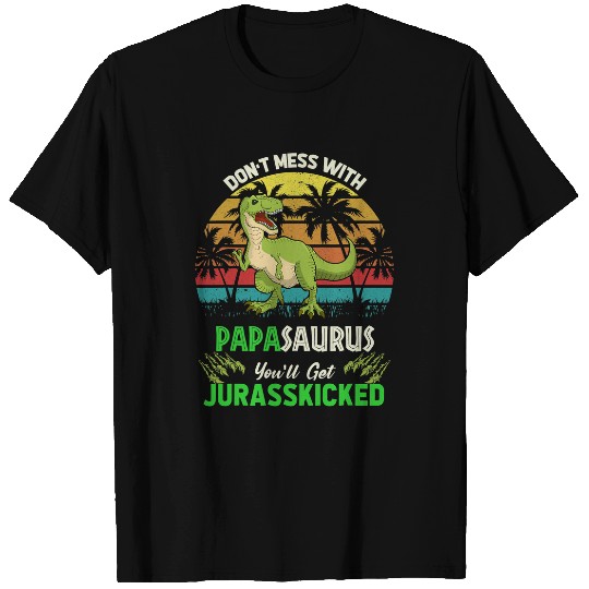 Dinosaur Pet Retro Papasaurus Sunset Trex Fan Dinosaur Lover Jurasskicked 1 T-Shirts