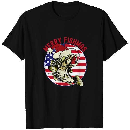 Fishing Fun Merry Fishmas Fishing Santa Hat Bass Ugly Christmas Funny8 T-Shirts