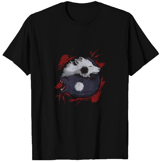 Coyote Mammal Ying Yang wolfs Japanese wolfs Art Theme Grunge Style T-Shirts