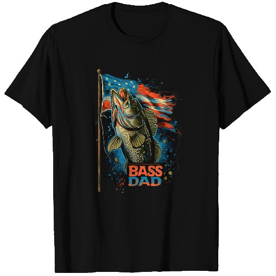 Fishing Fun Fathers Day American US Flag With Black Bass Dad Fishing T-Shirts