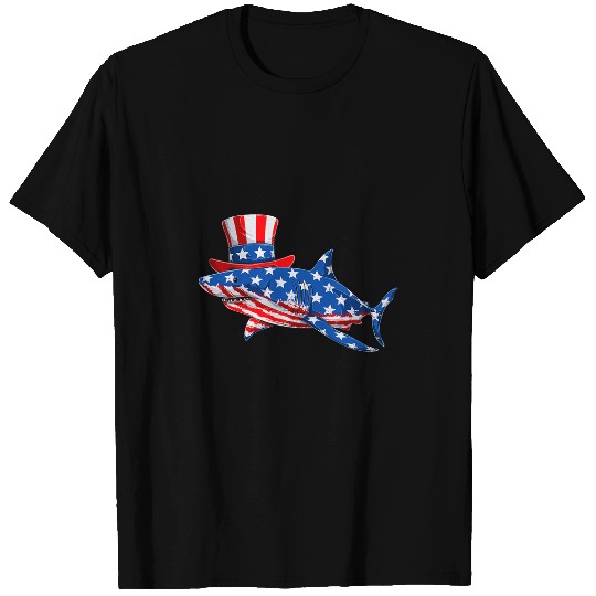 Shark Pet 4th Of July American Flag Red White Blue Patriotic T-Shirts