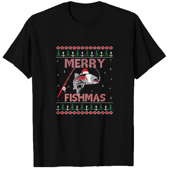 Fishing Fun Merry Fishmas Funny Christmas Tree Lights Fish Fishing Rod 390 T-Shirts