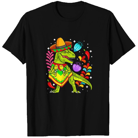 Dinosaur Pet Cinco De Mayo Kids Poncho Sombrero Chili Pepper T-Shirts