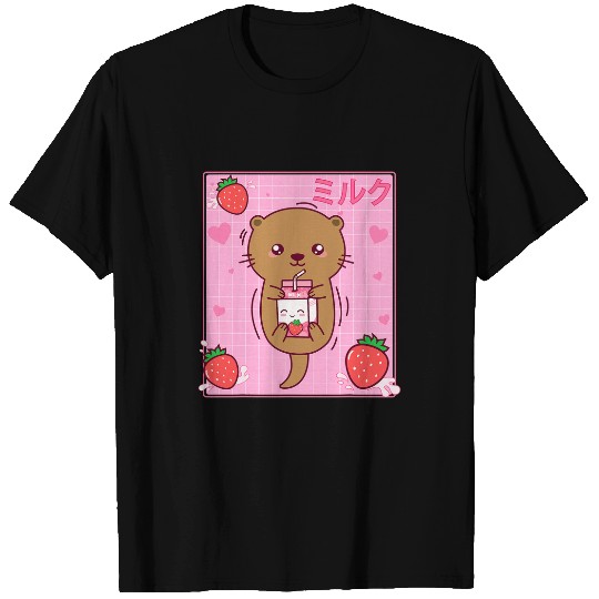 Otter Pet Otters Kawaii Sea Otter Strawberry Milk Shake Otaku Anime Lover T-Shirts