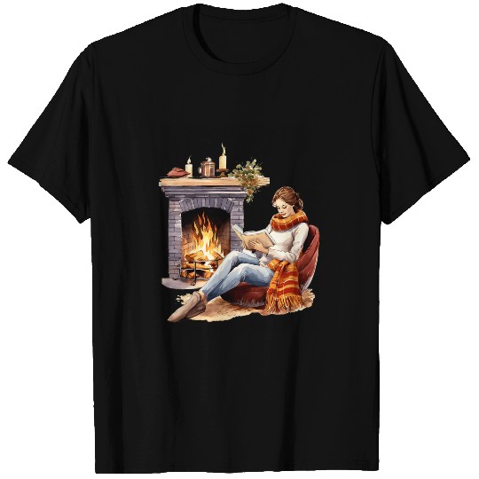 Book Fun In Fireplace Reader Bookworm Girls Women 1 6 T-Shirts
