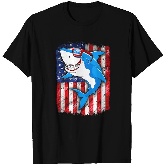 Shark Pet American USA Flag Patriotic Funny 4th of July Vintage T-Shirts