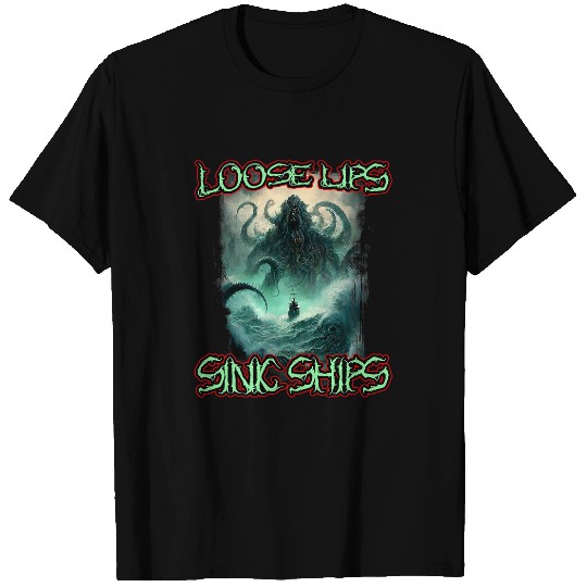 Octopus Pet Loose Lips Sink Ships Skull Kraken Octopus Death Metal Rock T-Shirts