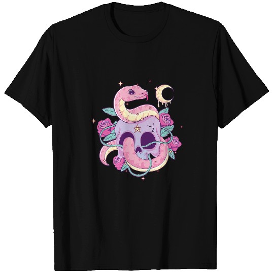Snake Pet Pastel Goth Snake in Skull Roses and Moon Graphic T-Shirts