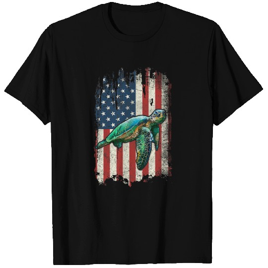 Turtle Pet Vintage USA American Flag Sea Turtle Patriotic 4th of July T-Shirts