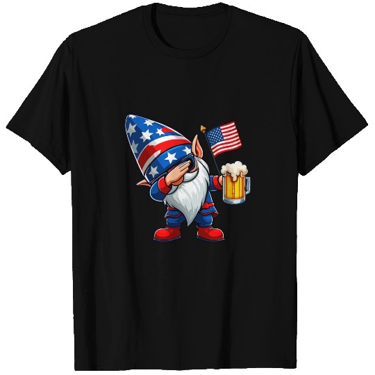 Beer Fun Dabbings Gnomes Drinking Beer 4th Of July American USA Flag T-Shirts
