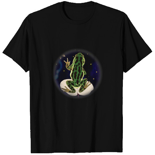 Frog Pet starry night frog sitting on lily pad stars in background T-Shirts