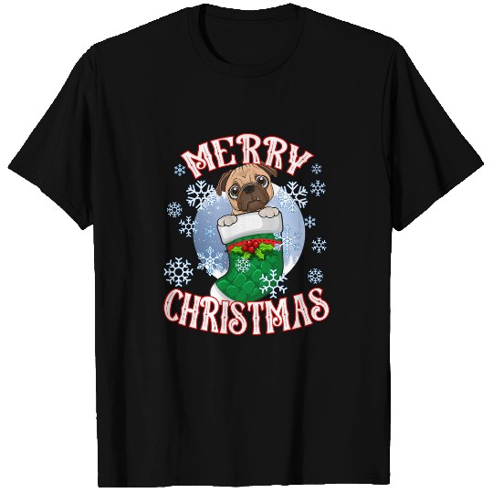 Pug Pet Cute Dog In A Christmas Stocking Stuffer T-Shirts