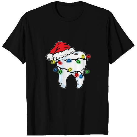 dentists Job Tooth Christmas Light Santa Hat dentists Dental Hygienist T-Shirts