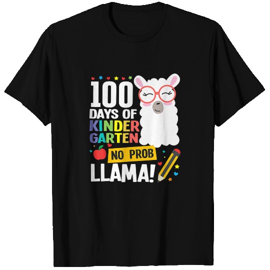 Llama Pet Days Of School Kindergarten Llama Girl Boy No Prob Funny T-Shirts